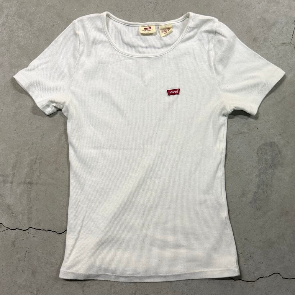 Levi's Women's White Ribbed Crew Neck Tee Shirt Size XS